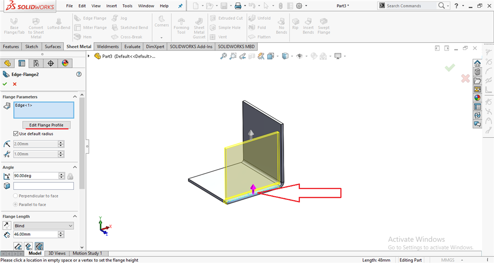 استفاده از قسمت Edit Flange Profile موجود در ابزار Edge Flange